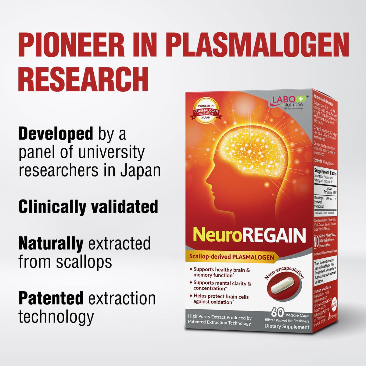 LABO Nutrition NeuroREGAIN Plasmalogen emballage avec détails