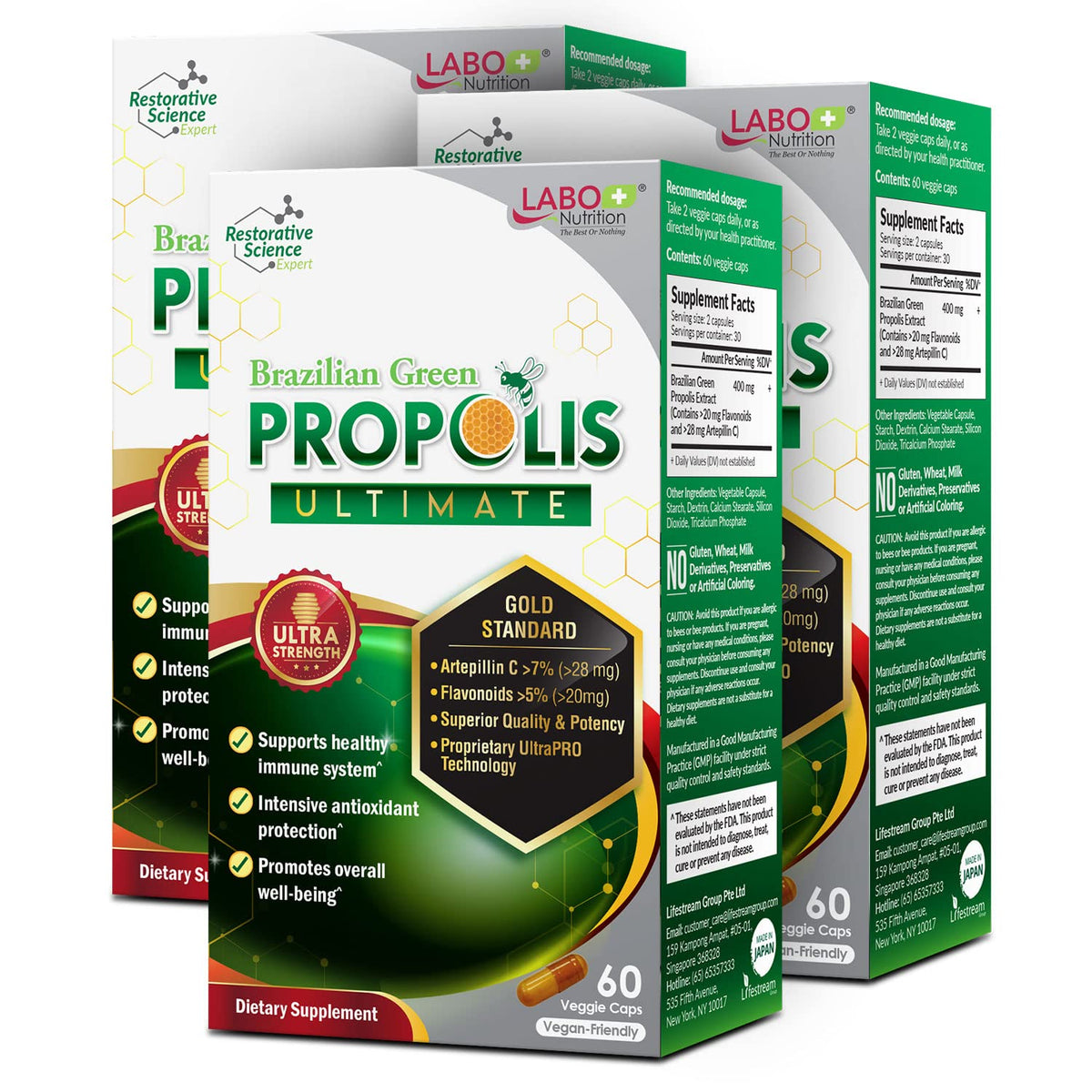 LABO Nutrition Propolis Vert Brésilien 3 Paquets vue de face
