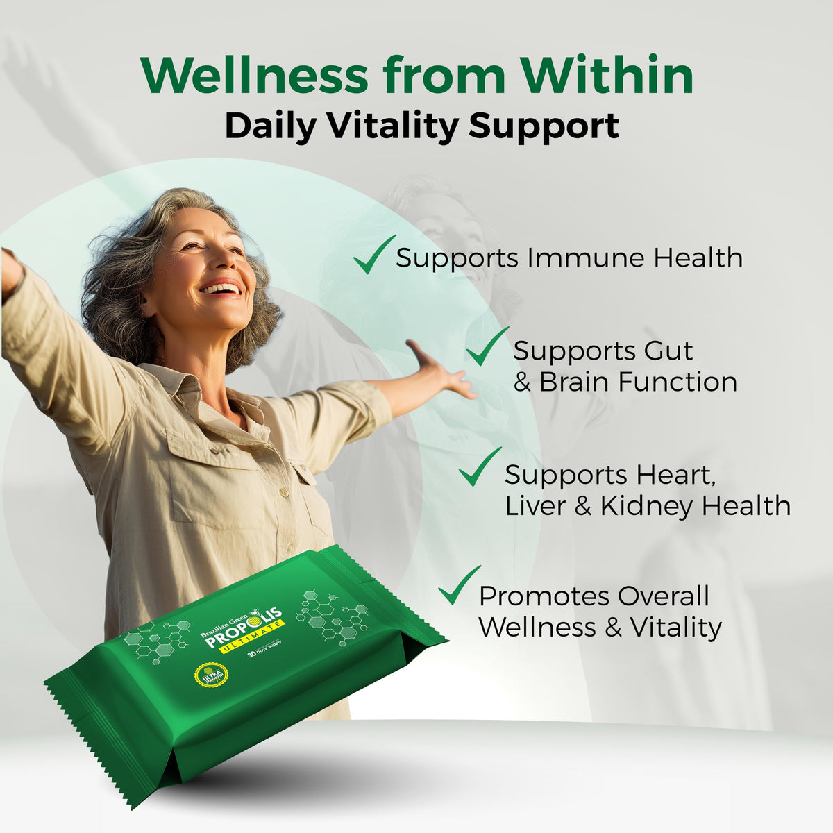 LABO Nutrition Propolis Vert Brésilien, capsules dans une main