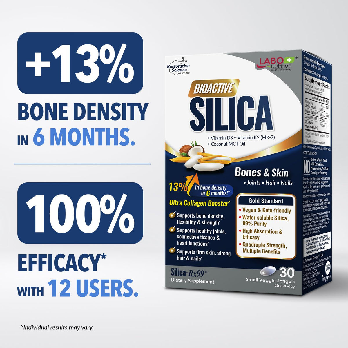 LABO Nutrition Silice Bioactive gélules sur une table en bois