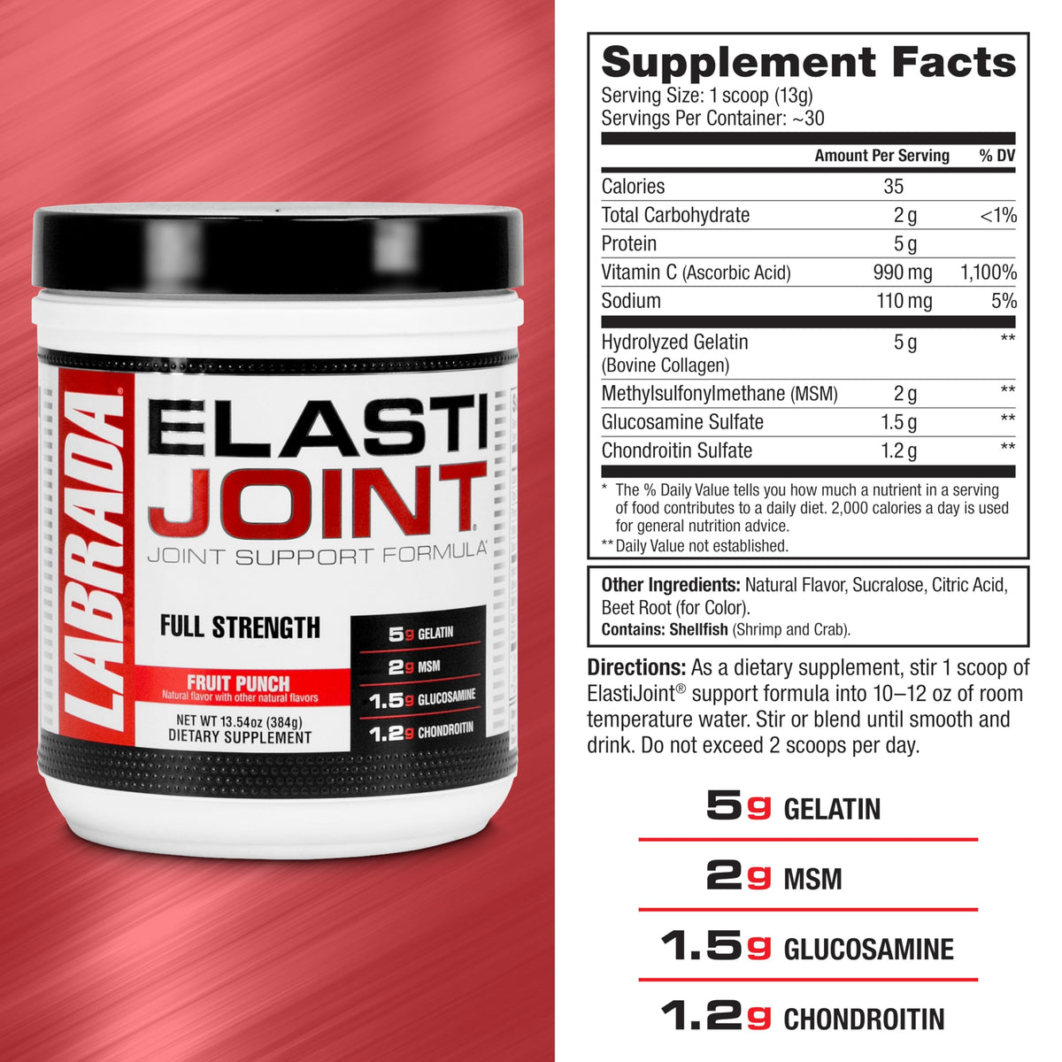 Labrada Elastijoint poudre de soutien articulaire 440g en utilisation dans une cuisine