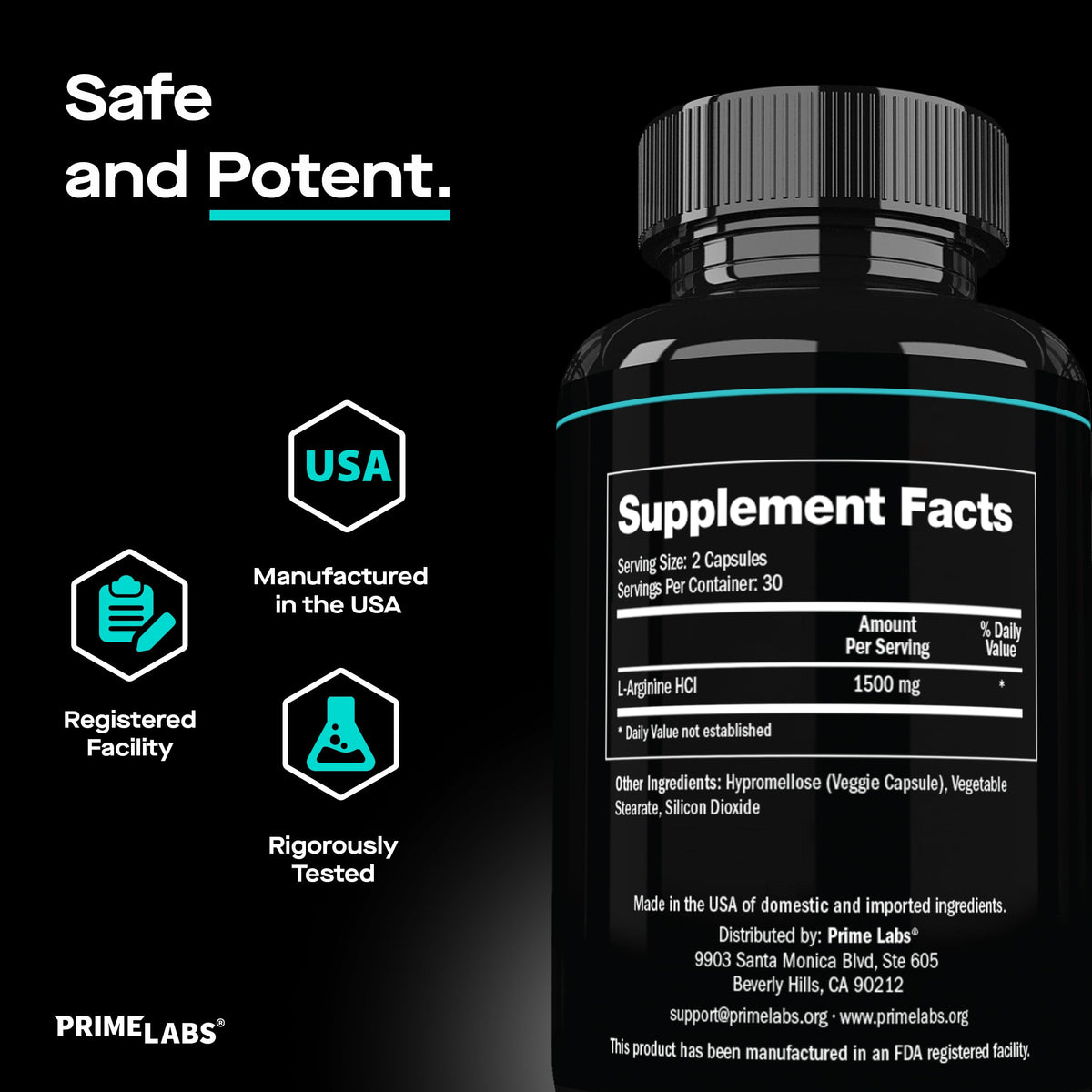 Labs L-Arginine 1500mg capsules on a wooden table