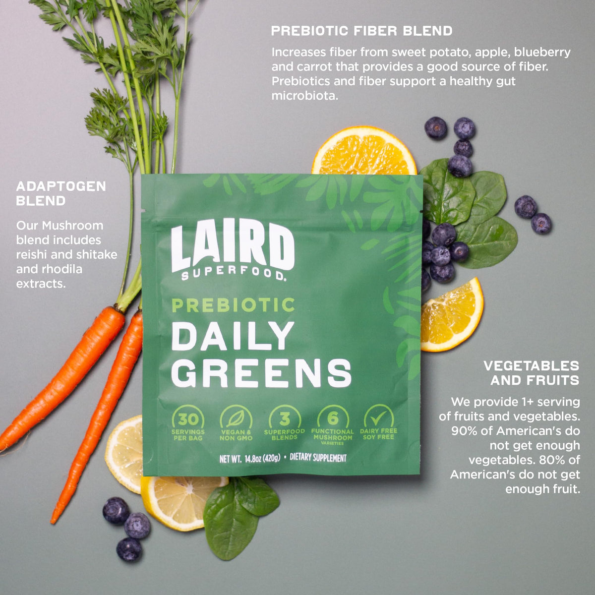 Laird Superfood Mélange de Poudres Vertes dans un verre d'eau
