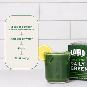 Laird Superfood sachets avec étiquette nutritionnelle