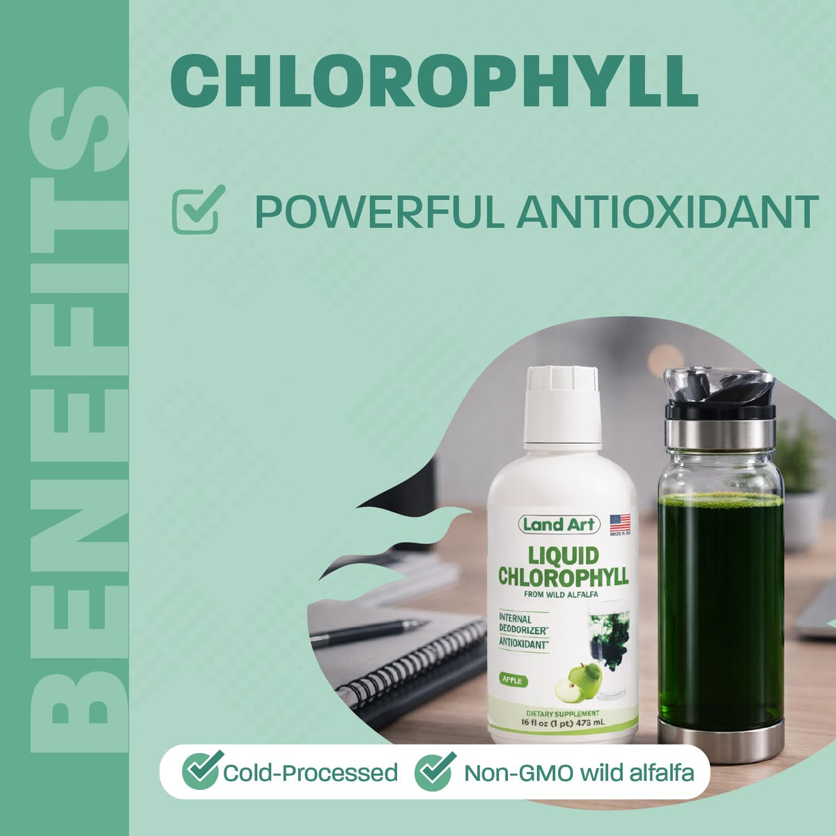 Land Art chlorophylle liquide 16 fl oz avec pommes fraîches