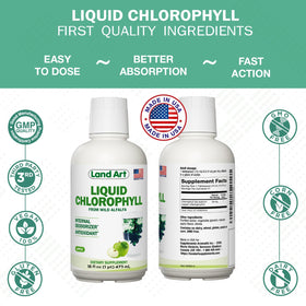 Land Art chlorophylle liquide 16 fl oz sur une table en bois