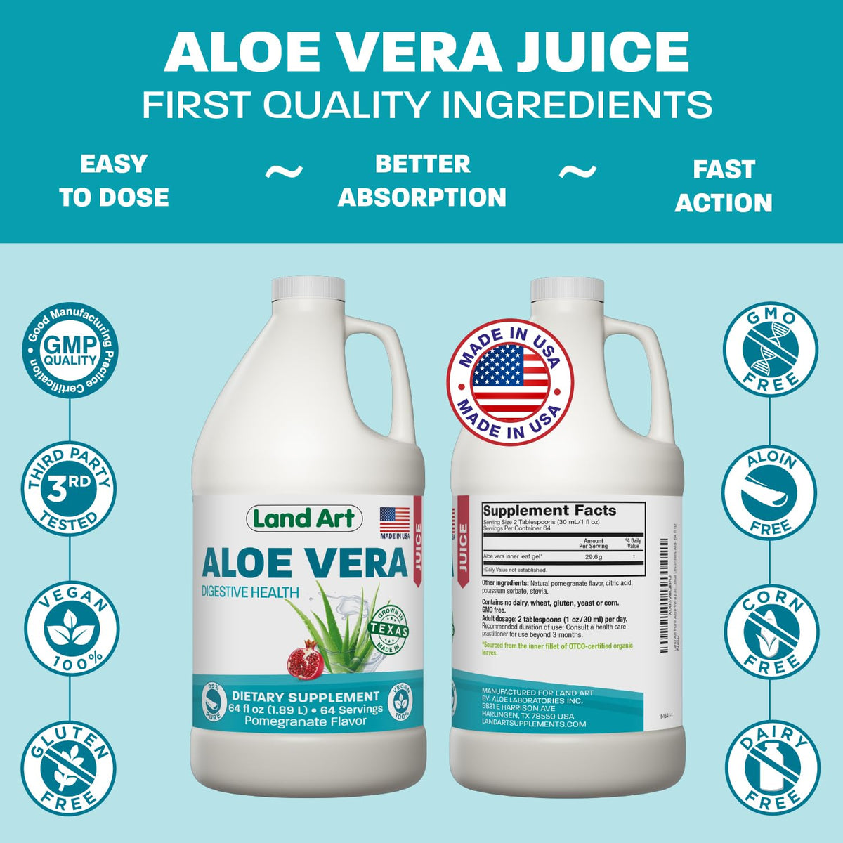 Land Art Jus d'Aloe Vera Grenade 64 fl oz avec accessoires
