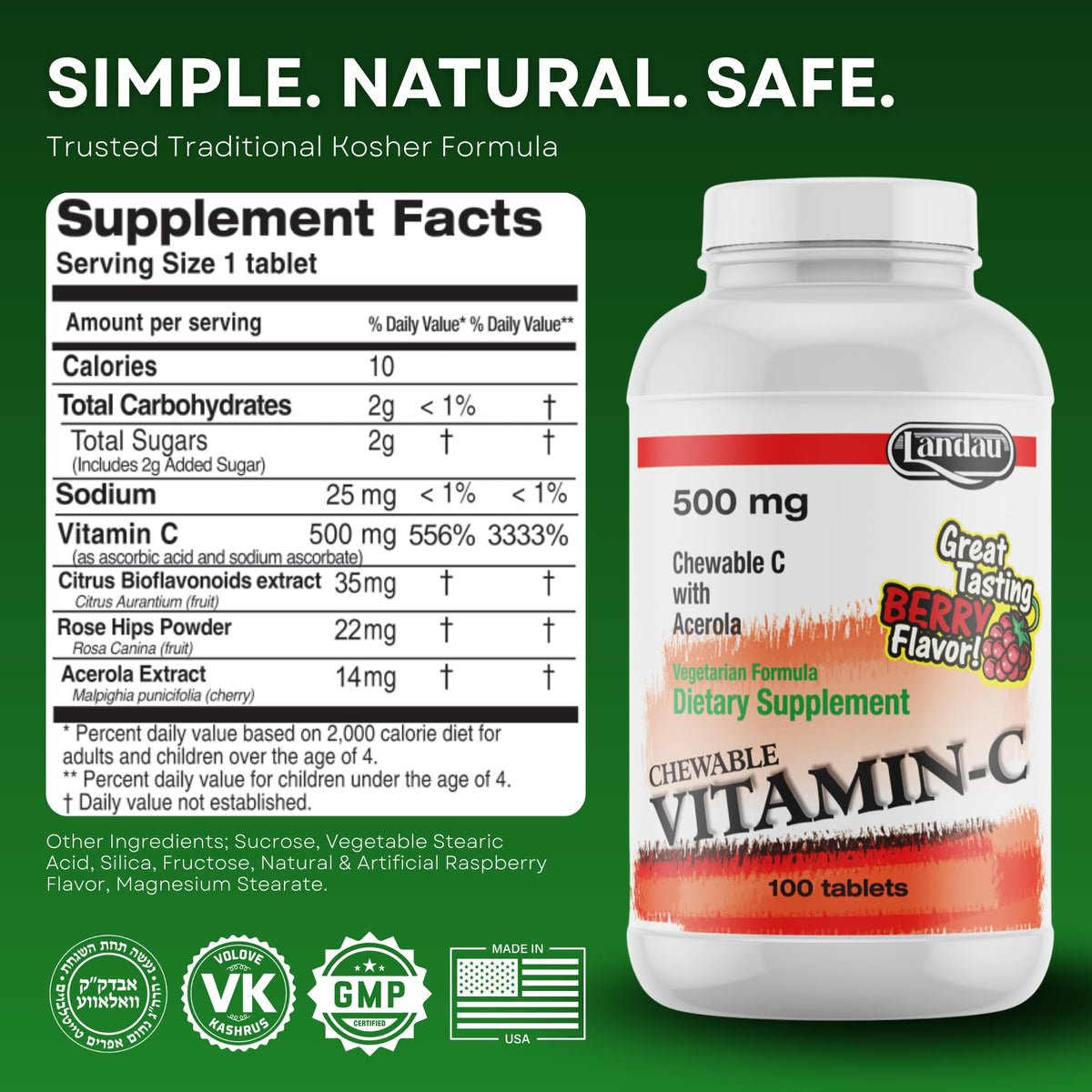 LANDAU Bonbons Vitamine C 500mg – Détails des valeurs nutritionnelles