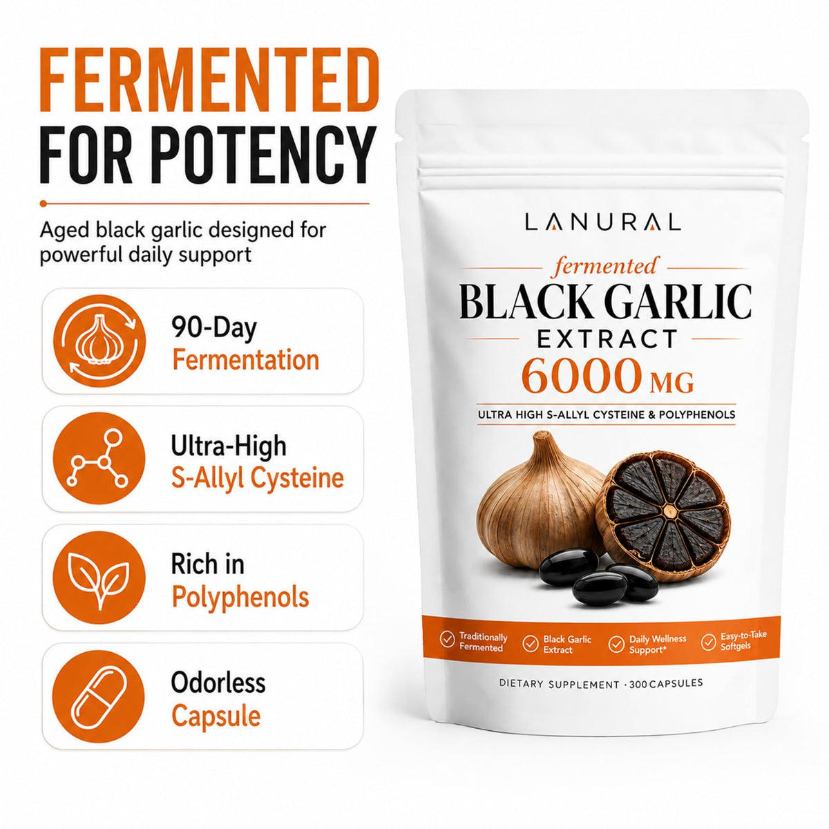 Lanural Extrait de Ail Noir Fermenté 6000mg gélules ouvertes