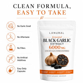 Lanural Extrait de Ail Noir Fermenté 6000mg gélules sur fond blanc