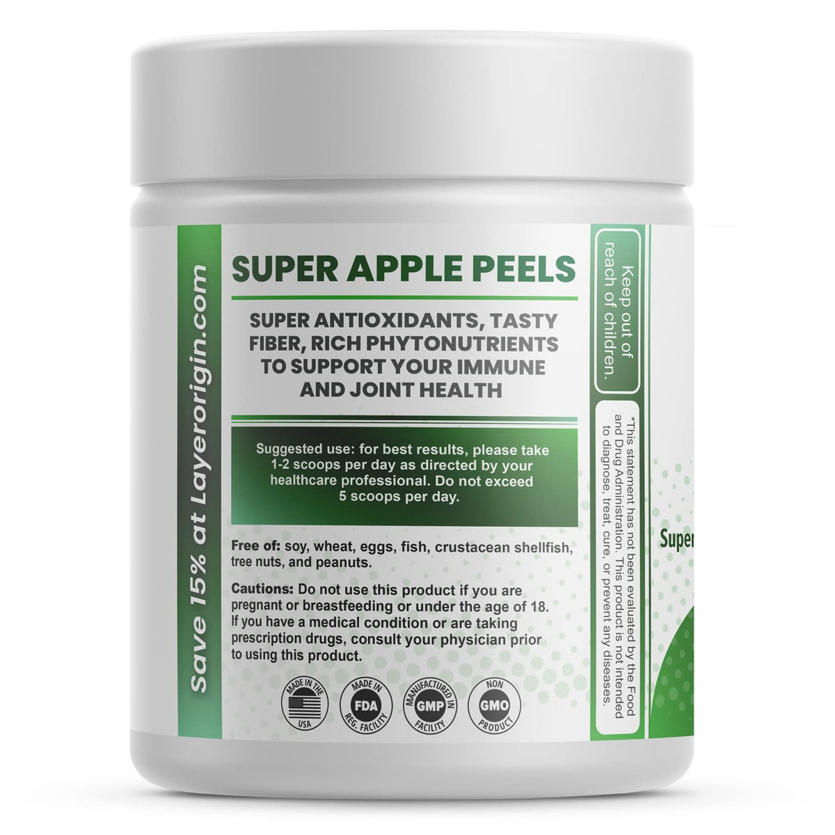 Layer Origin Poudre de Pelure de Pomme Bio 132g dans un bol