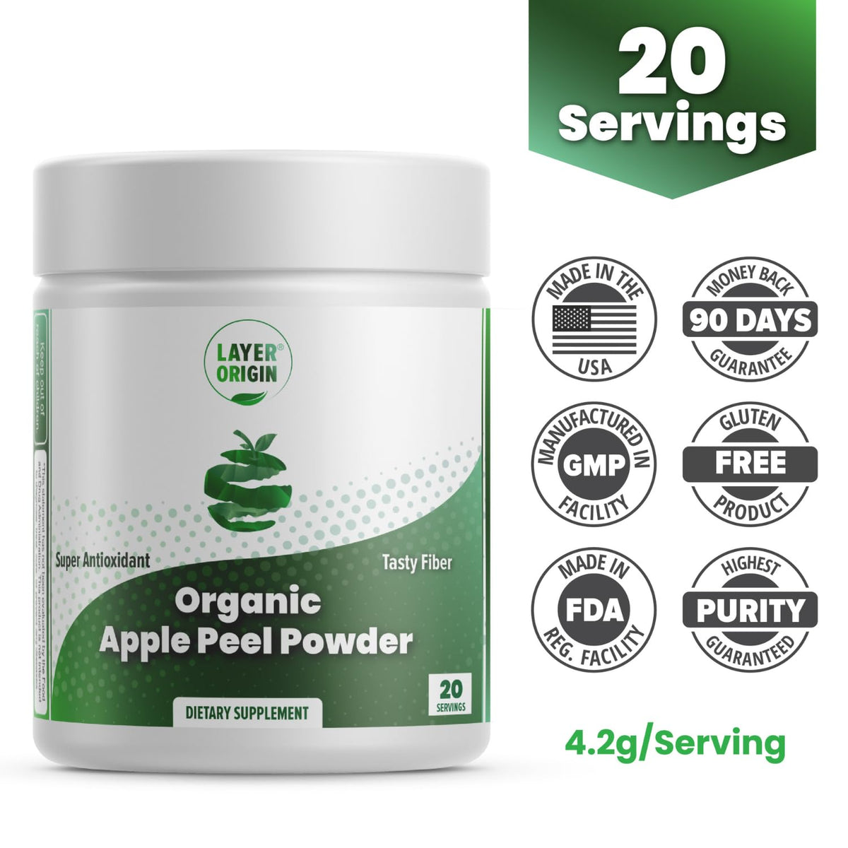 Layer Origin Poudre de Pelure de Pomme Bio 132g en préparation de smoothie