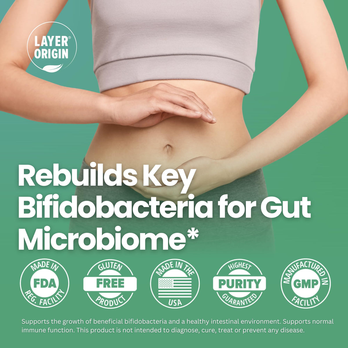 Layer Origin PureBifido Probiotiques étiquette avec ingrédients