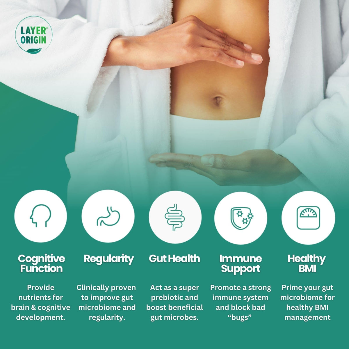Layer Origin PureHMO poudre prébiotique 132g vue arrière