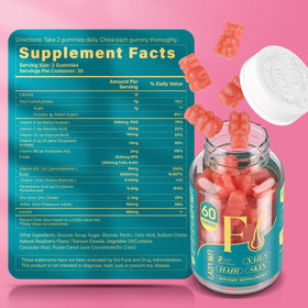Lazpowfi Gummies Biotine sur une table avec des fruits