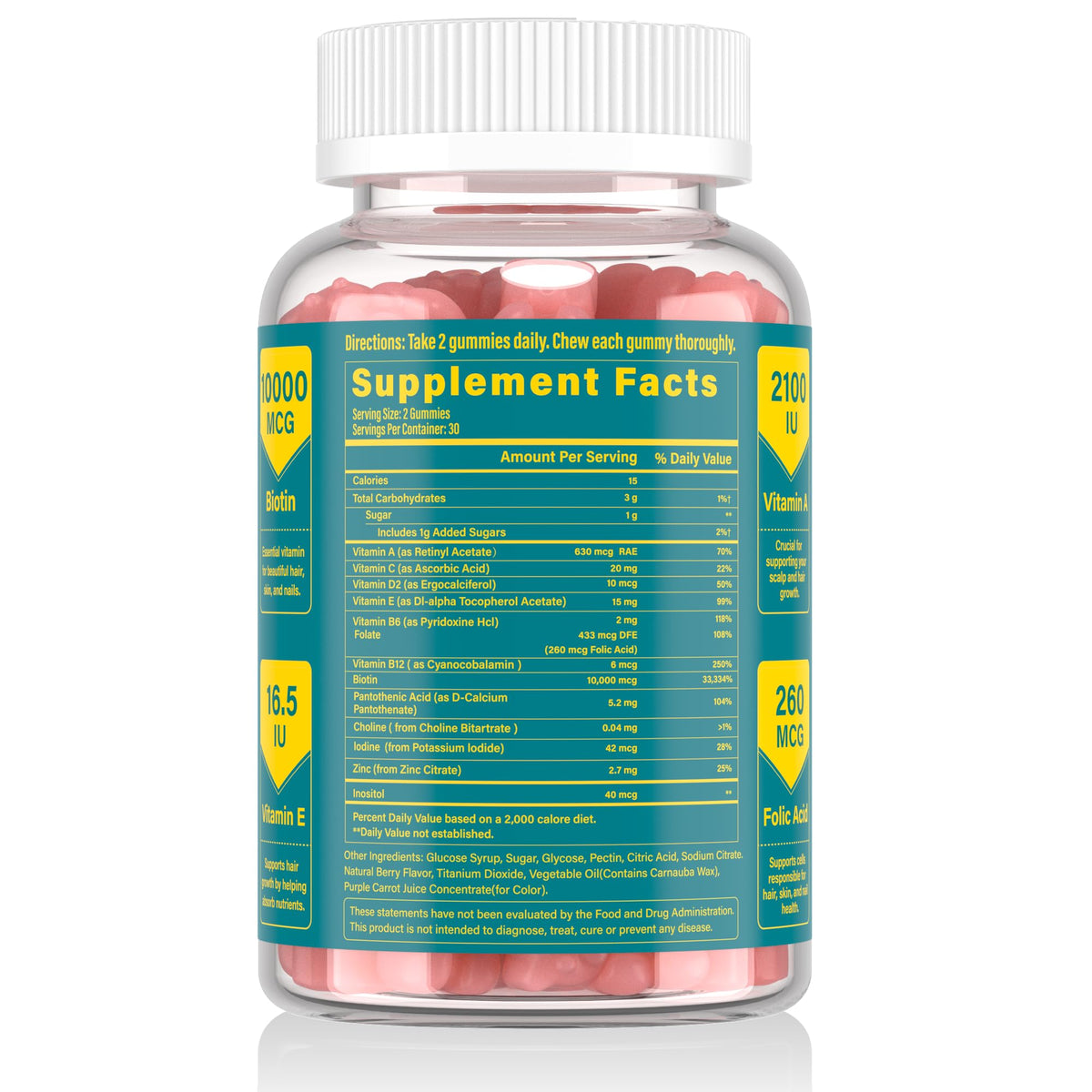 Lazpowfi Gummies de Biotine, pot avec étiquette colorée