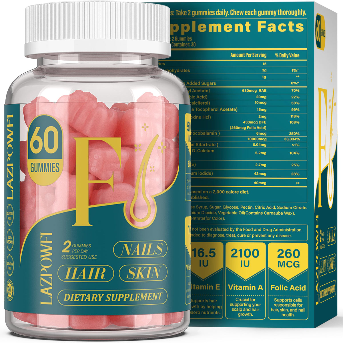 Lazpowfi Gummies de Biotine, vue avant du pot