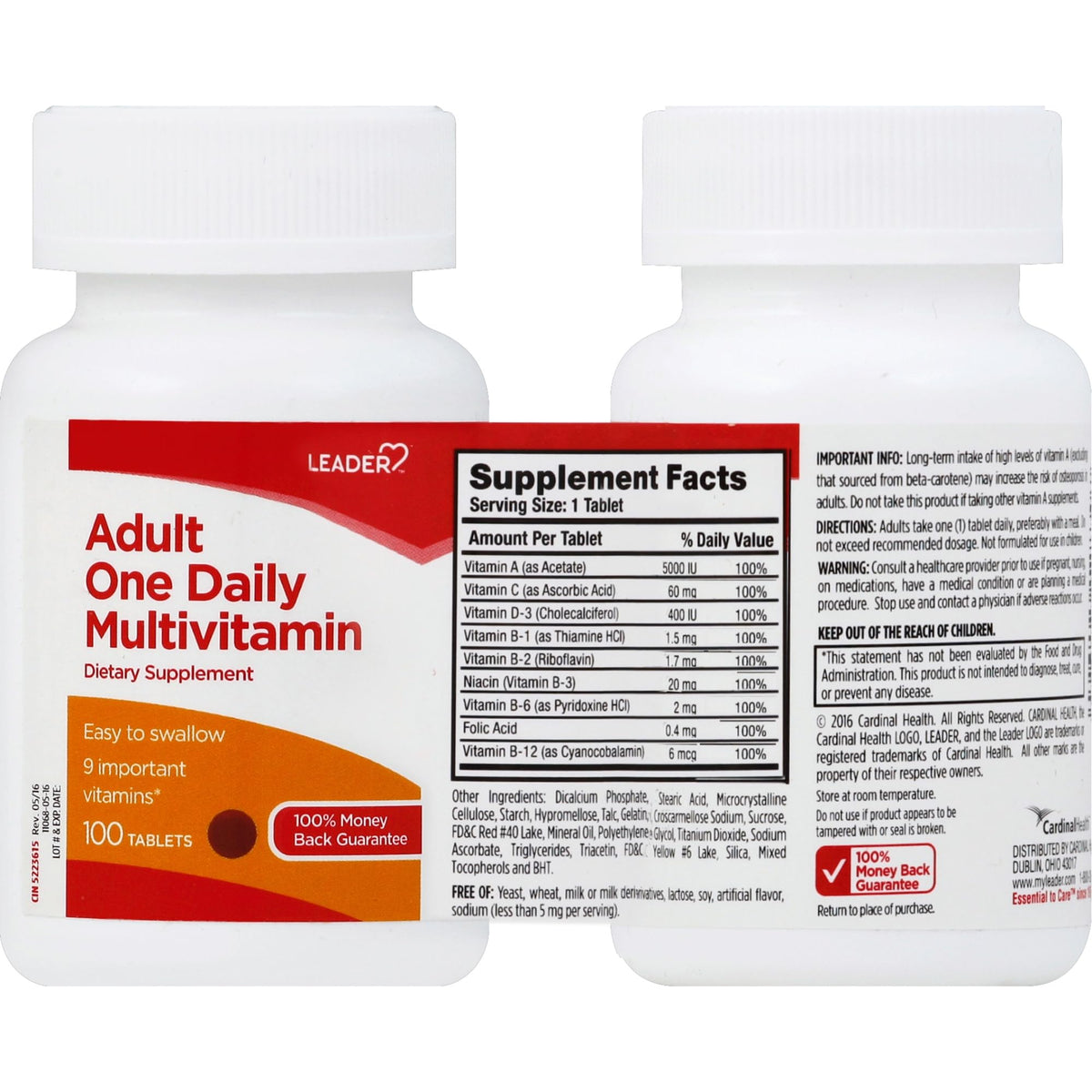 Leader Multivitamines Quotidiennes 100 comprimés sur une table