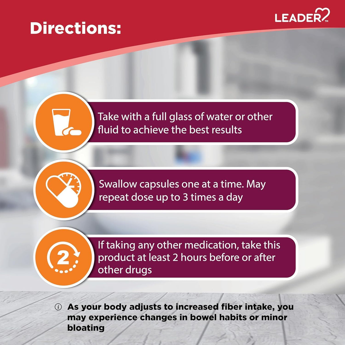 Leader Psyllium en capsules, prise d'une capsule avec un verre d'eau
