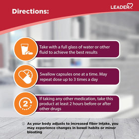 Leader Psyllium en capsules, prise d'une capsule avec un verre d'eau