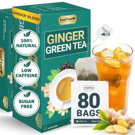 LeafLea Thé Vert au Gingembre boîte avant avec 80 sachets