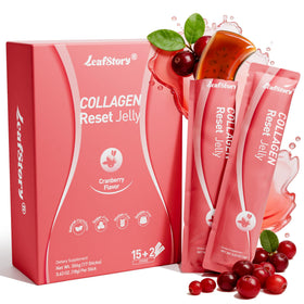 LeafStory Collagen Peptides Jelly Sticks à la Canneberge, paquet de 17 unités