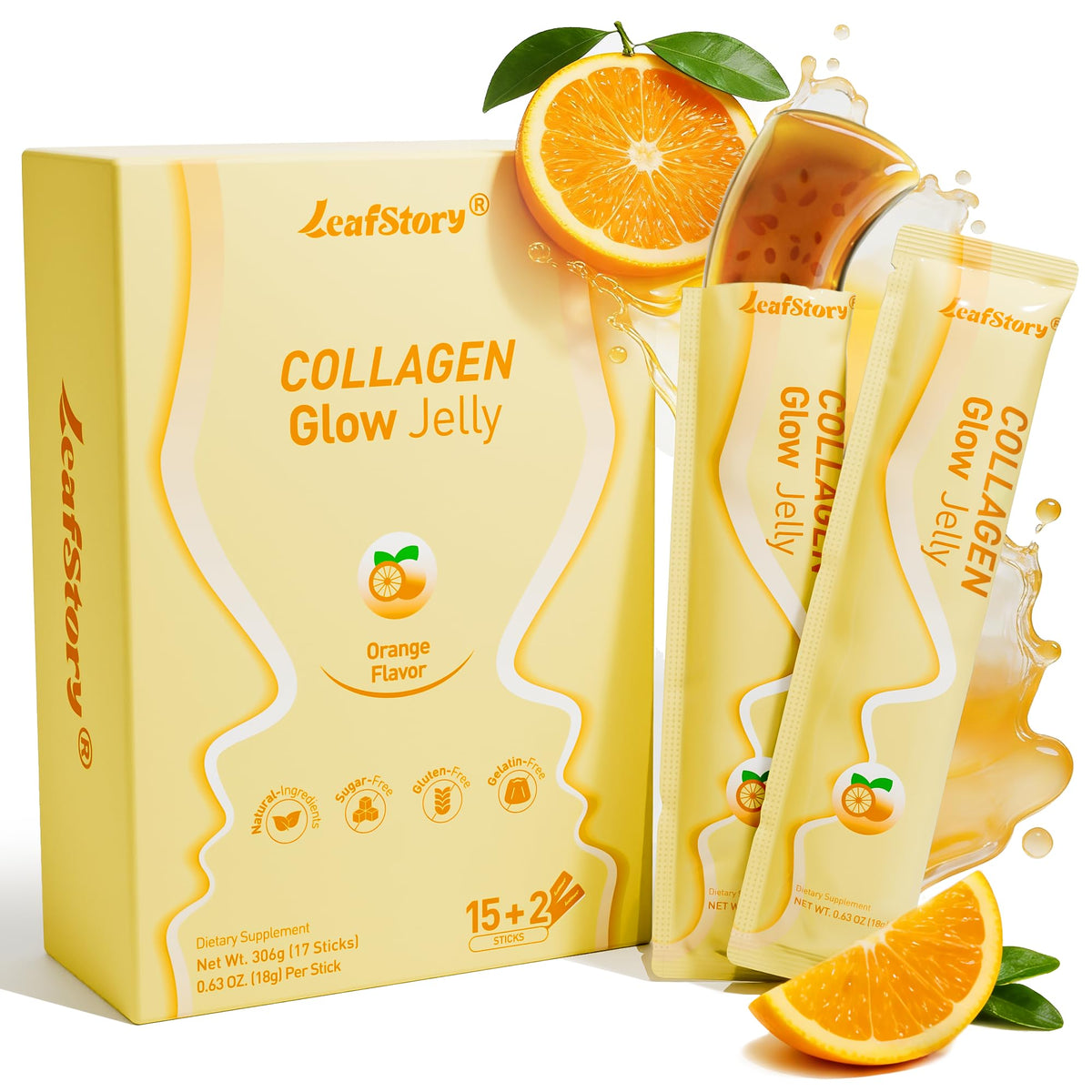 LeafStory Collagène Marin Peptides Jelly 17 sachets goût orange