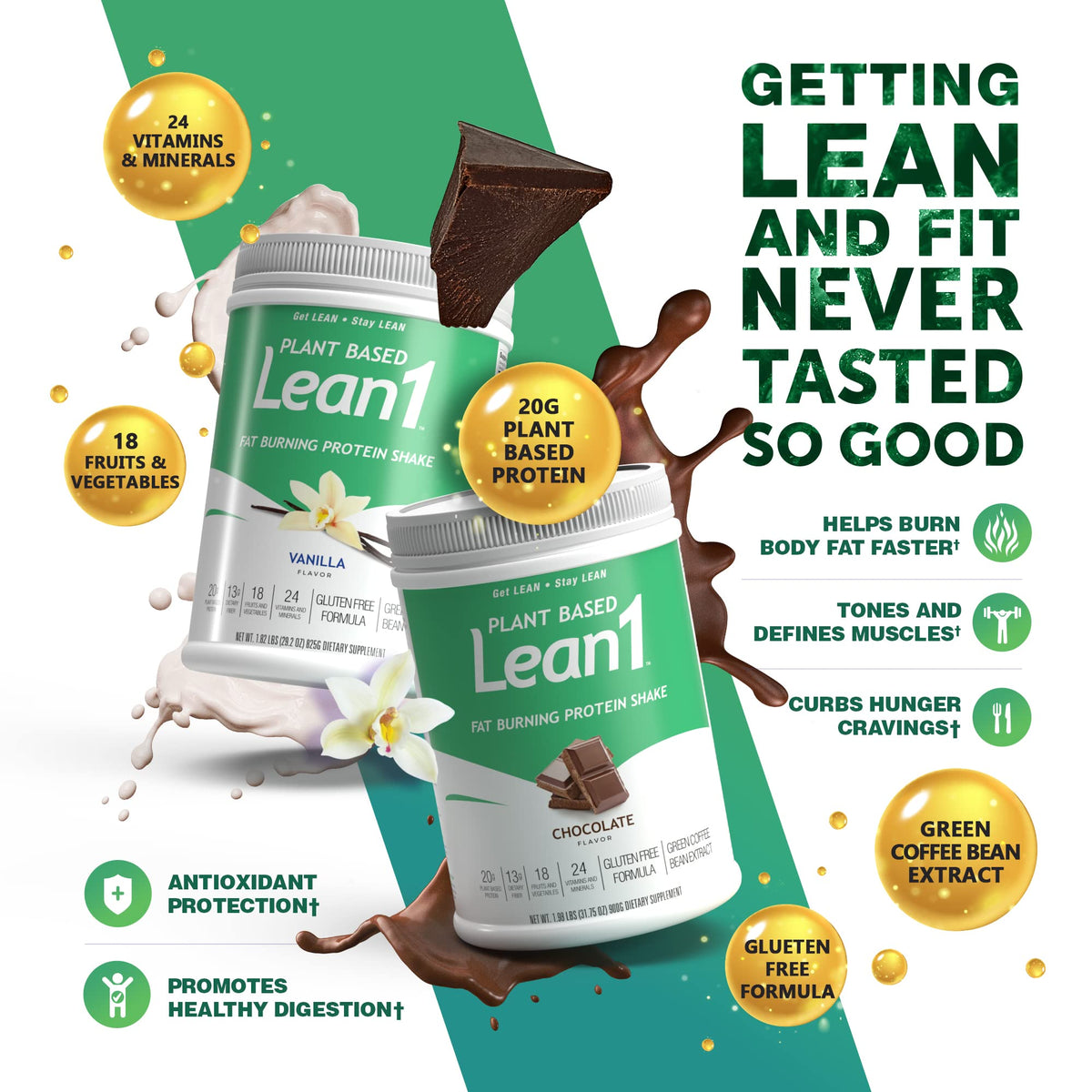 LEAN1 Poudre de remplacement de repas chocolat avec ingrédients