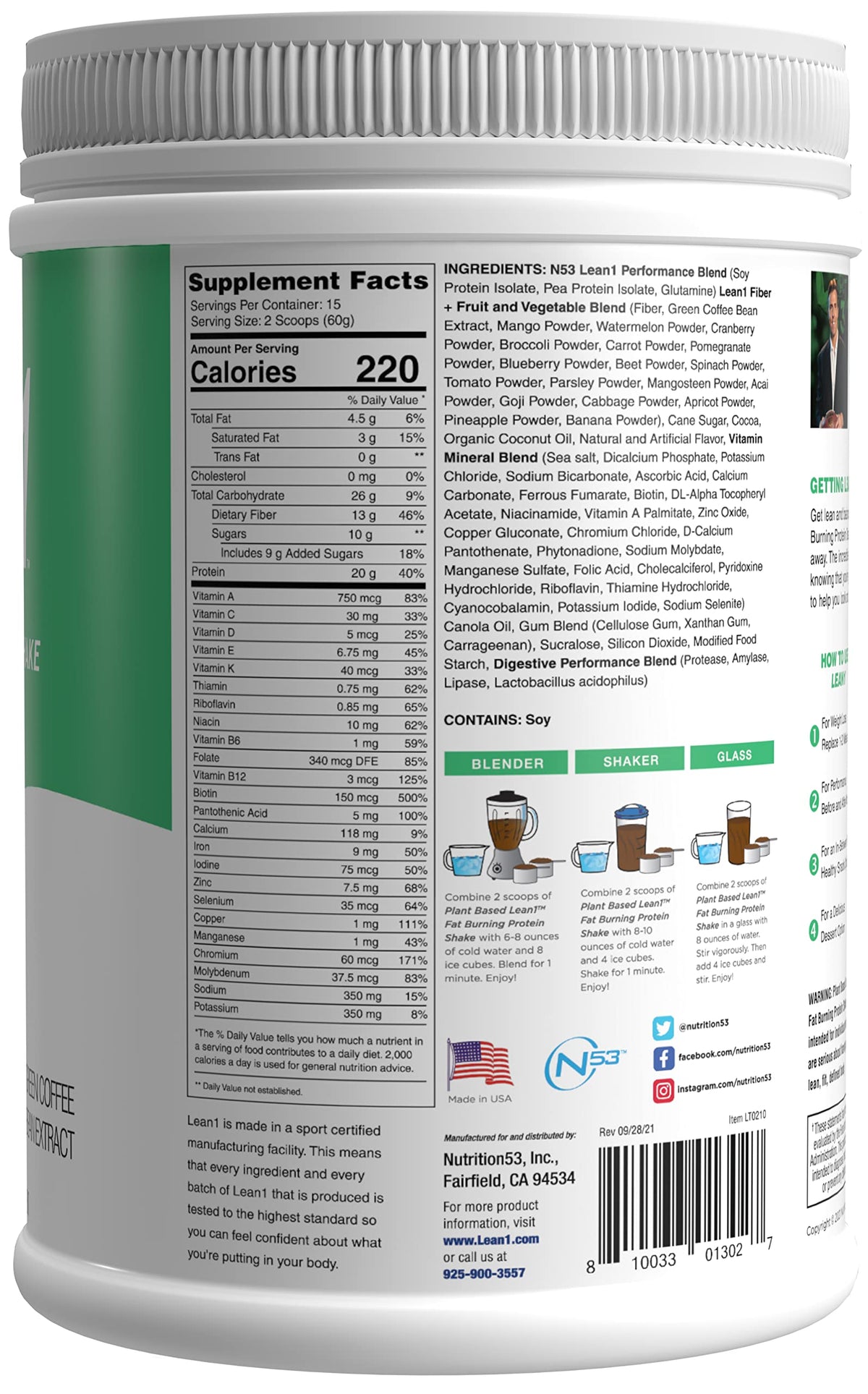 LEAN1 Poudre de remplacement de repas chocolat dos