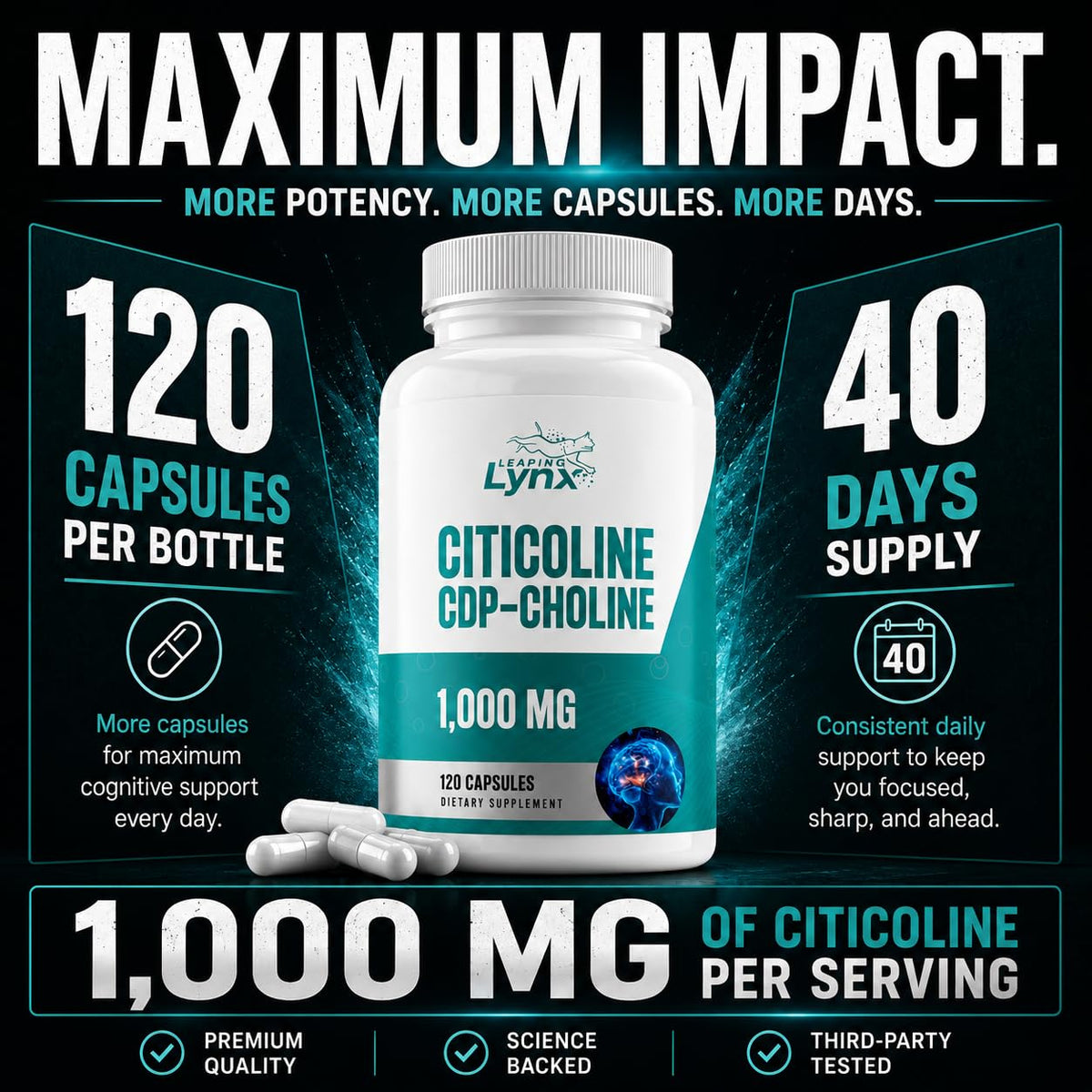 Leaping Lynx Citicoline 1000 mg capsules with packaging