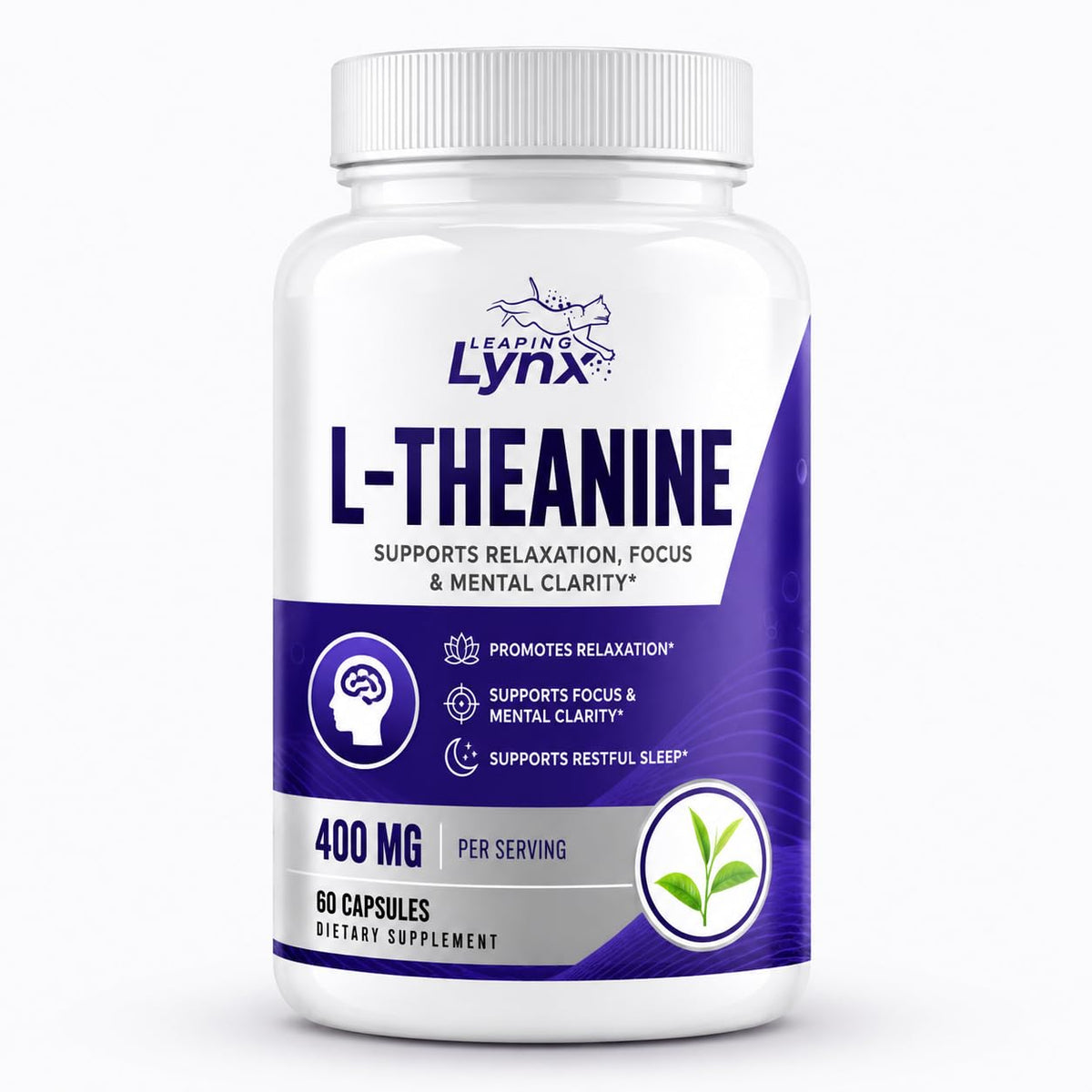 Leaping Lynx L-Theanine 400 mg 120 capsules front view