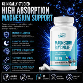 Leaping Lynx Magnésium Glycinate 400mg 120 Capsules arrière de l'emballage