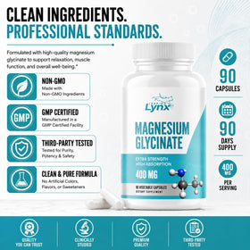 Leaping Lynx Magnésium Glycinate 400mg 120 Capsules côté avec dosage