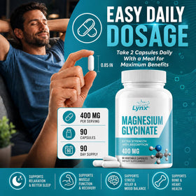 Leaping Lynx Magnésium Glycinate 400mg capsules sur une surface
