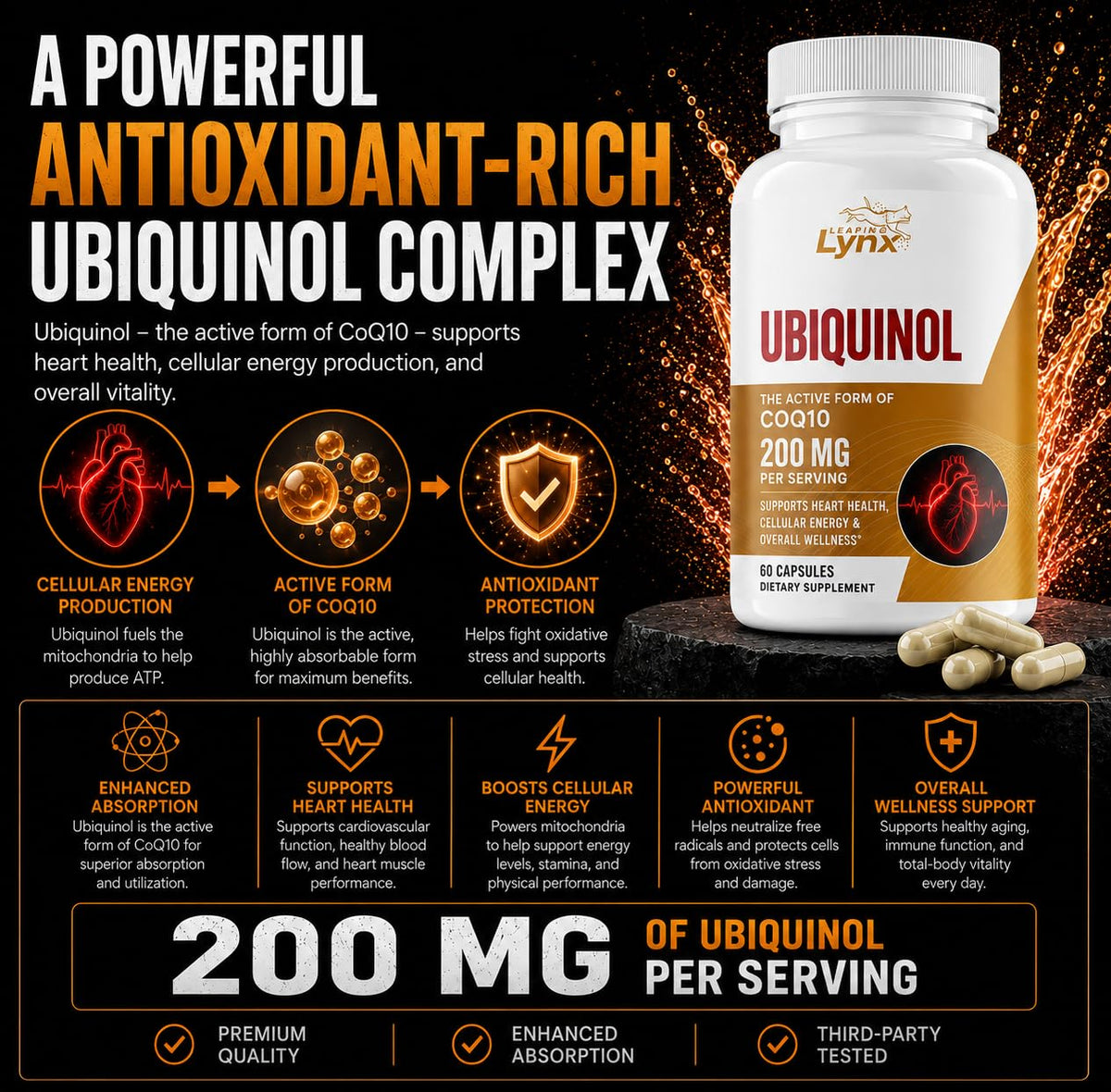 Leaping Lynx Ubiquinol CoQ10 200mg arrière de la boîte