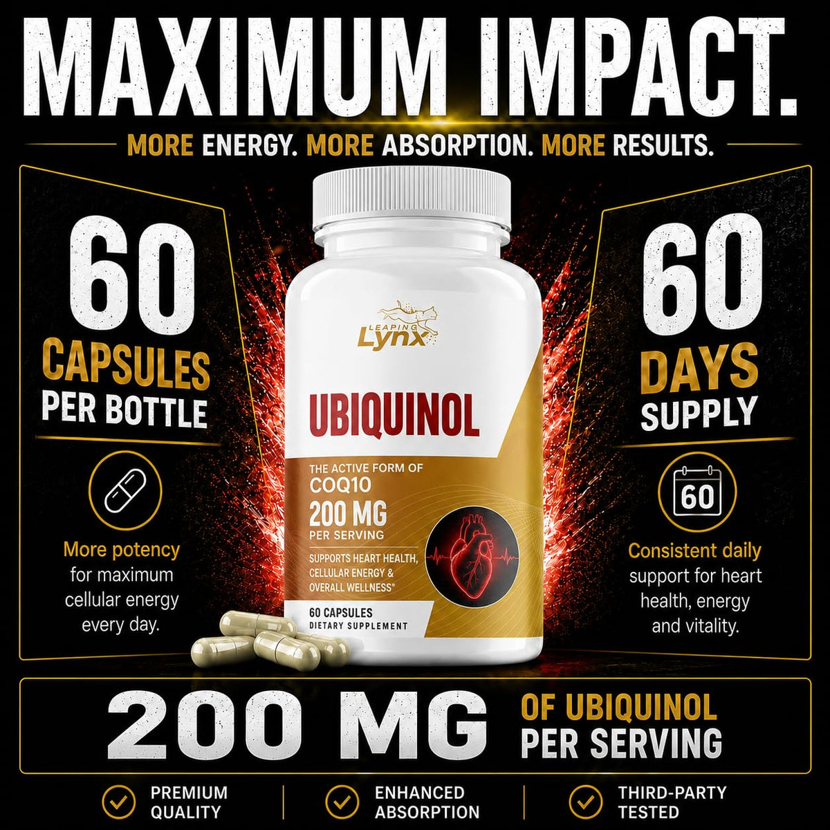 Leaping Lynx Ubiquinol CoQ10 200mg capsule ouverte