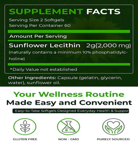 Lécithine de tournesol Natural Nutra 2000mg softgels en gros plan