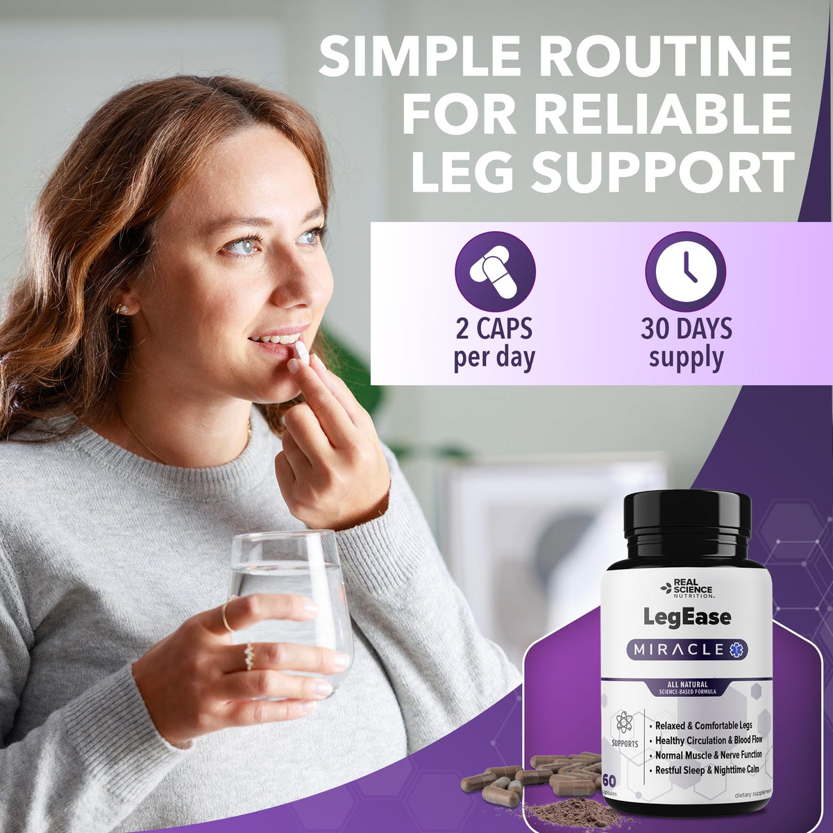 LegEase Miracle, capsules sur une surface blanche