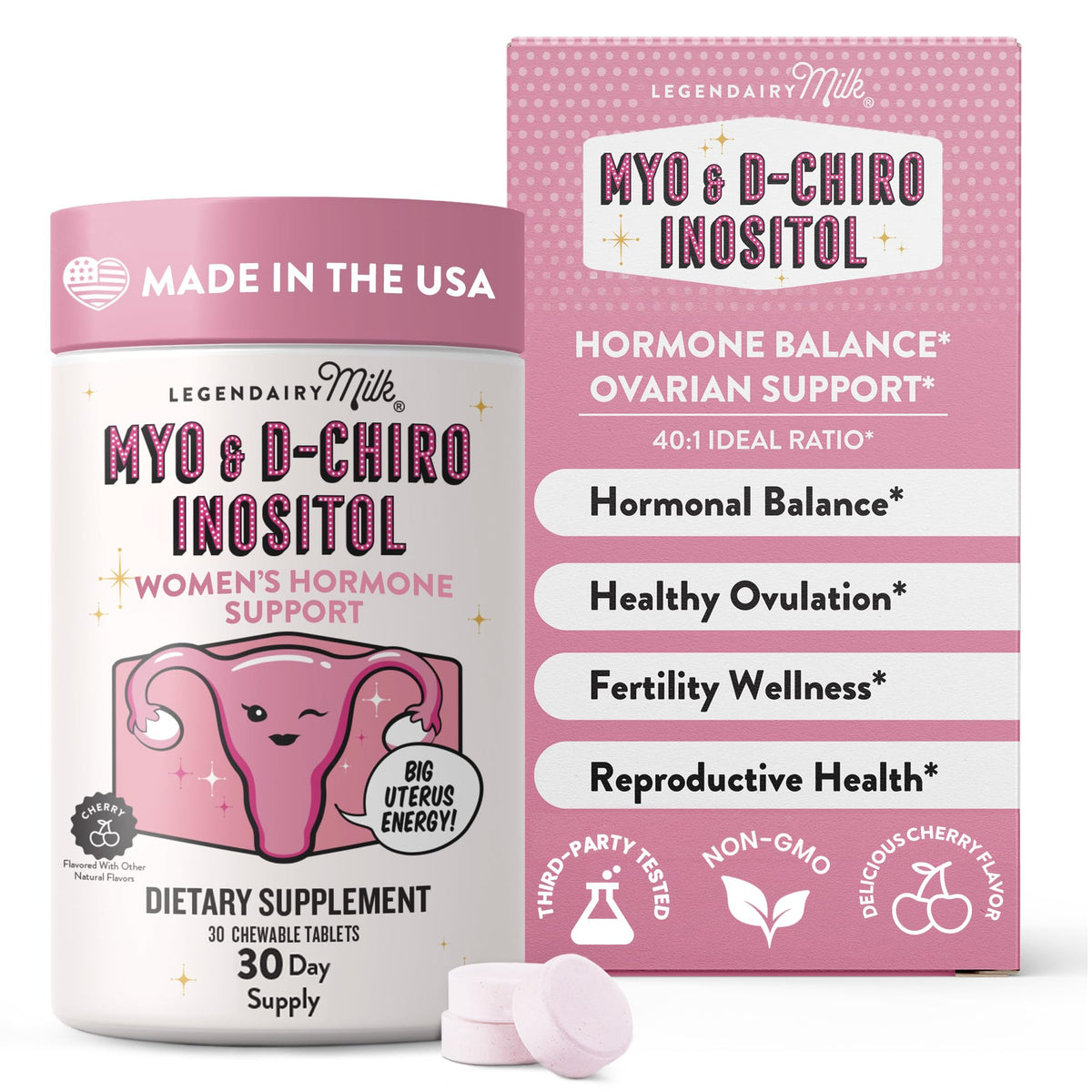Legendairy Milk Myo Inositol D-Chiro Inositol 30 comprimés cerise vue de face