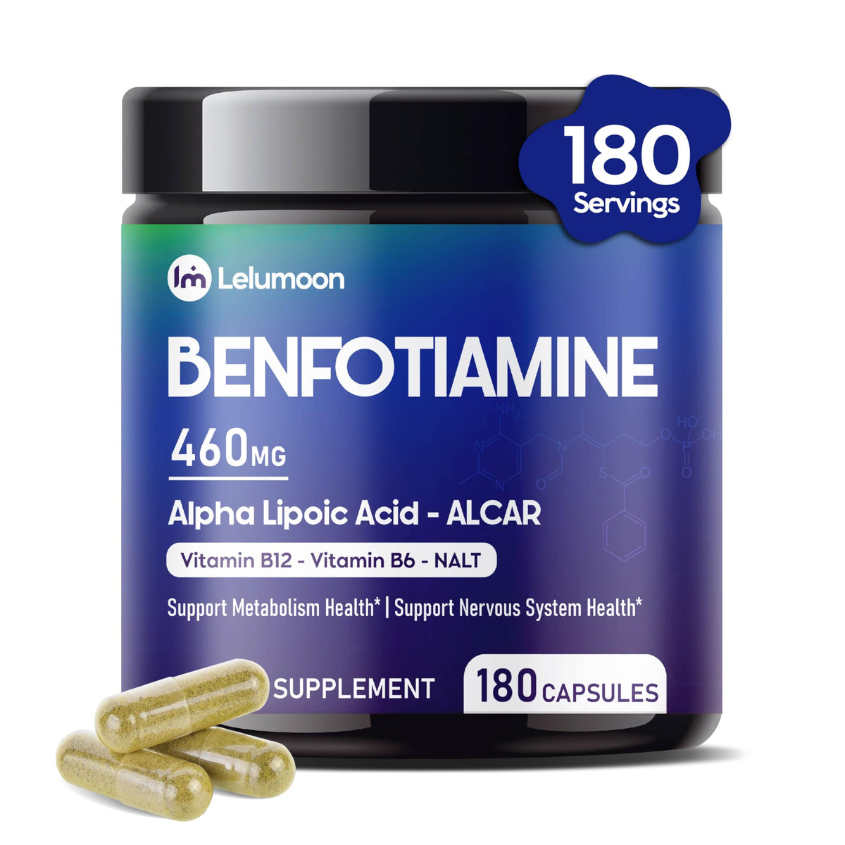 LELUMOON Benfotiamine 990 mg 180 capsules vue de face