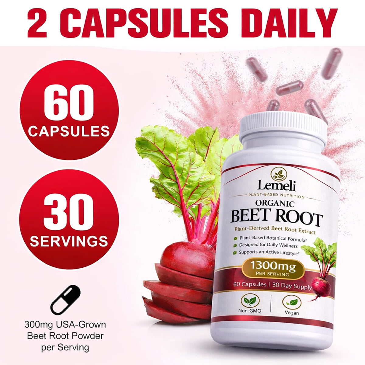 Lemeli Betterave 1300mg sur table en bois
