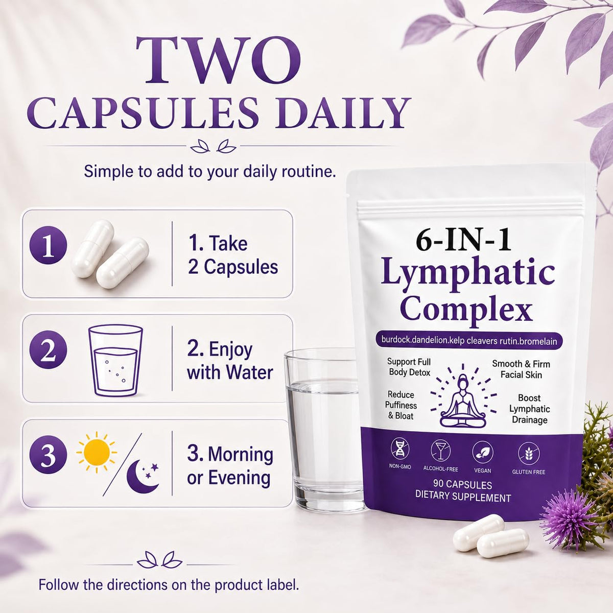 Lence Capsules 6-en-1 avec un verre d'eau