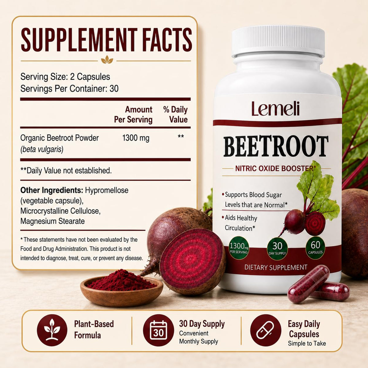 Lence Complément Alimentaire Betterave 1300mg - capsules dans un verre d'eau