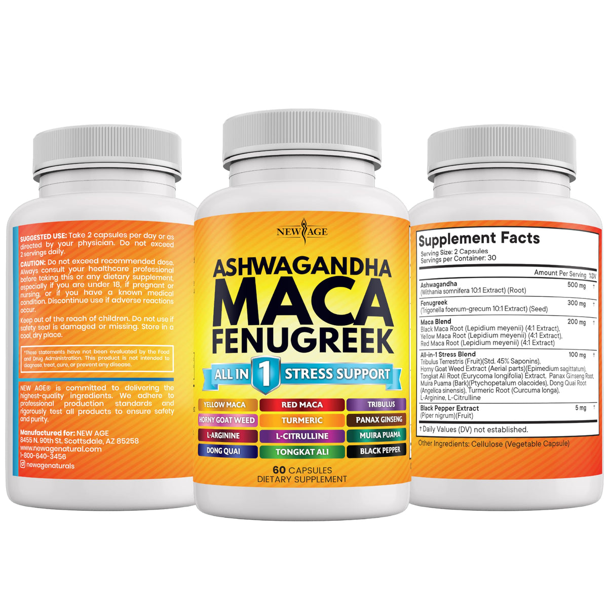 Les capsules Maca Ashwagandha NEW AGE prêtes à être prises