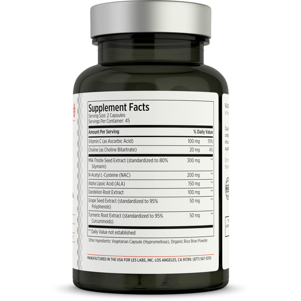 LES Labs Complément Alimentaire Soutien Hépatique 90 Capsules vue arrière