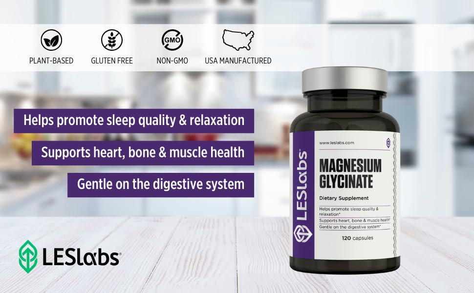 LES Labs Magnésium Glycinate 120 capsules sur une table