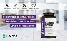 LES Labs Magnésium Glycinate 120 capsules sur une table