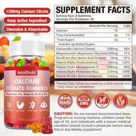letollhold Gummies Calcium Citrate 1200 mg avec fruits
