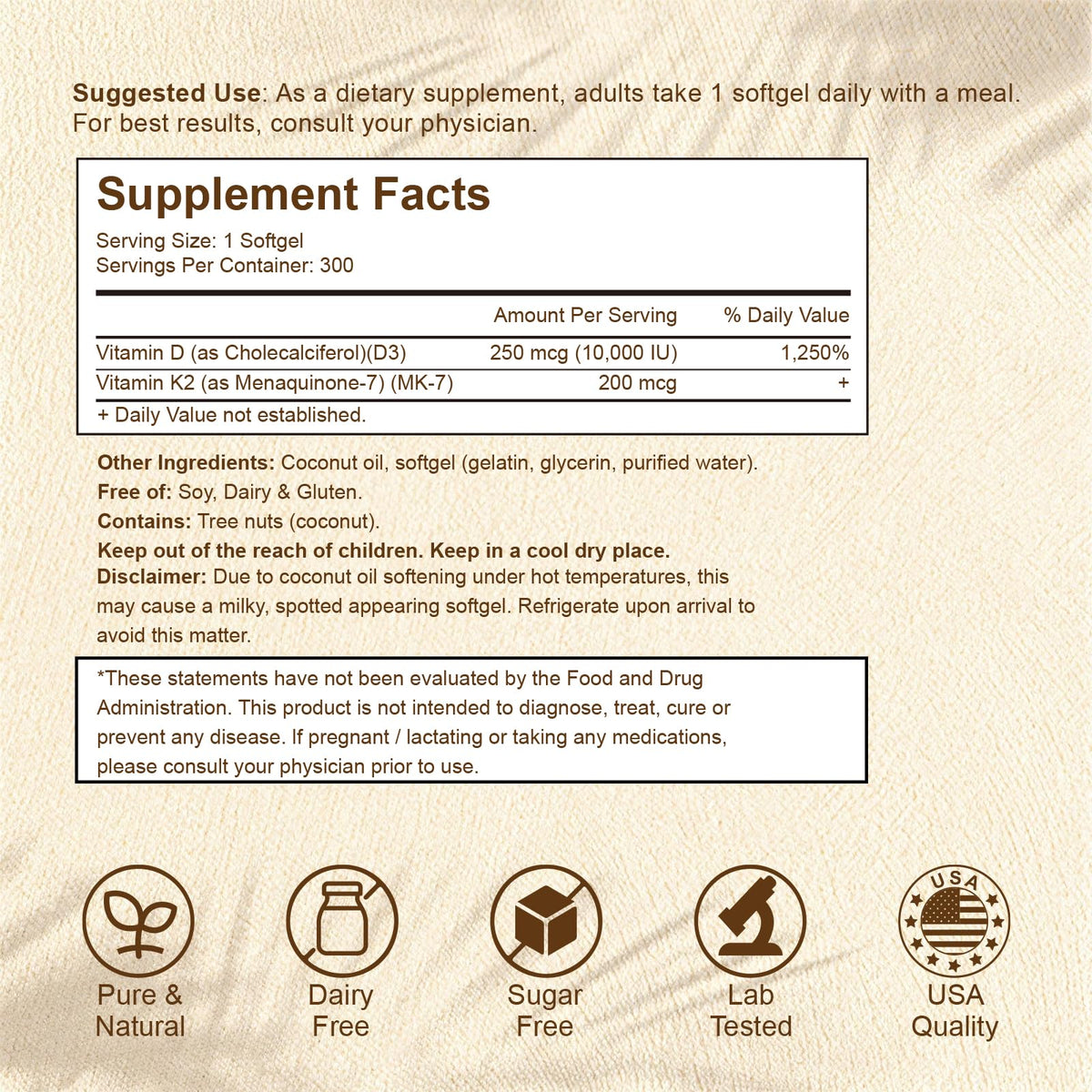 LETSCOL gélules molles de vitamine D3 K2, côté droit