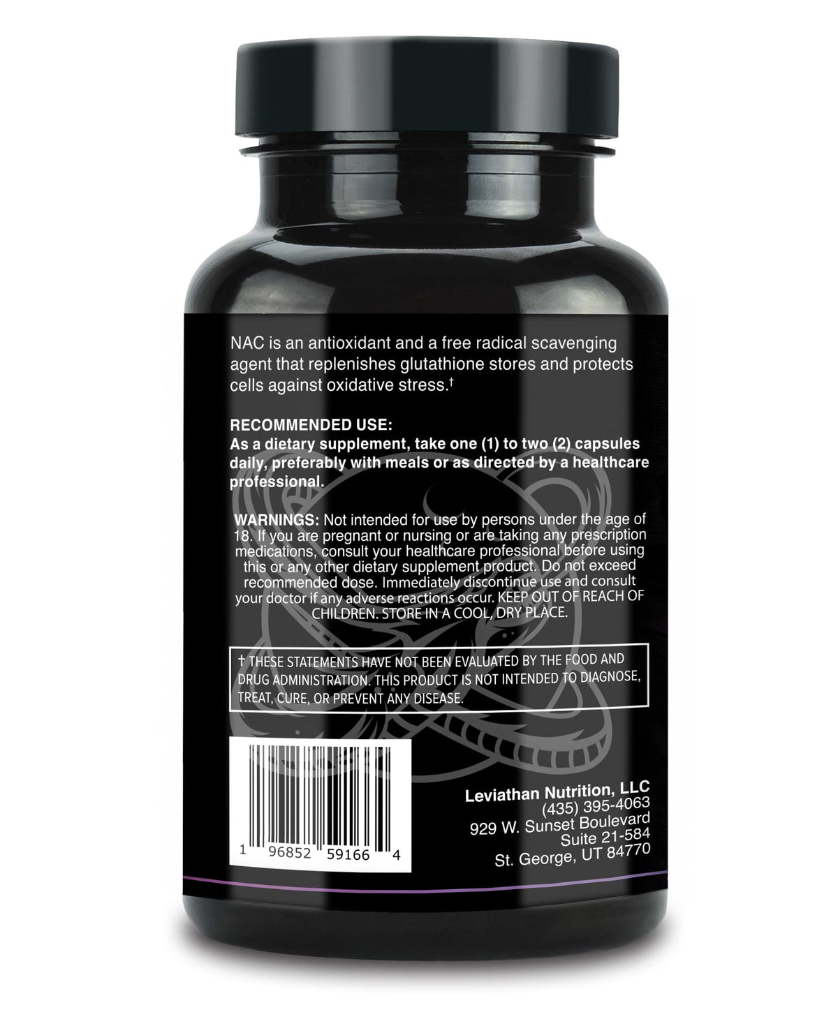 Leviathan Nutrition NAC 600mg flacon ouvert avec capsules visibles
